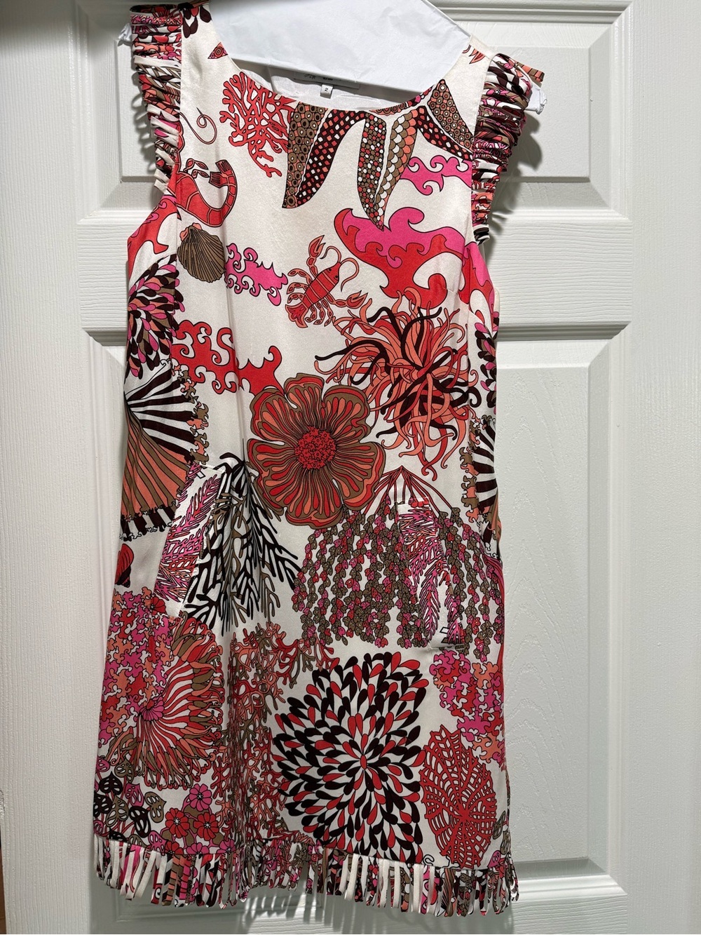 Tibi Floral Shift Dress in Pink, Red & White